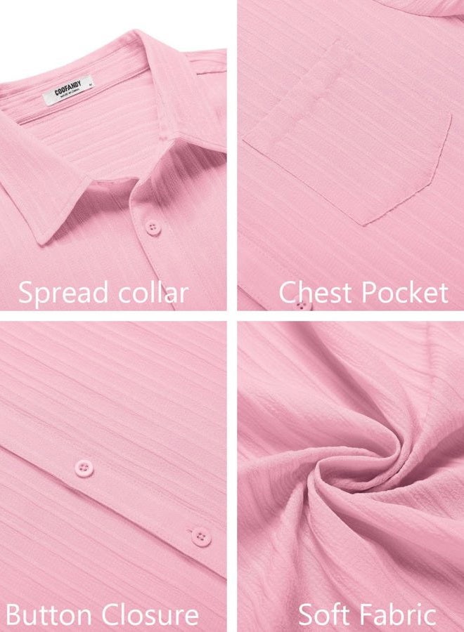 COOFANDY Men's Casual Button Down Shirts Short Sleeve Textured Summer Beach Shirt with Pocket - Image 5