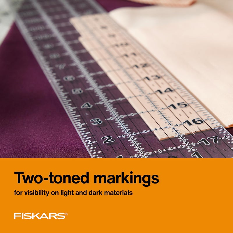 Fiskars Sewing Ruler, 3" x 18" Acrylic Ruler with Gridlines, Sewing and Quilting Supplies, Arts and Craft Supplies, Clear - Image 2