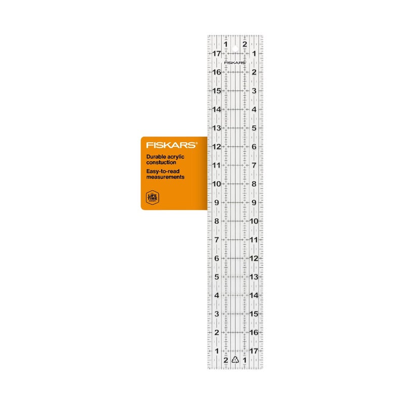 Fiskars Sewing Ruler, 3" x 18" Acrylic Ruler with Gridlines, Sewing and Quilting Supplies, Arts and Craft Supplies, Clear - Image 1