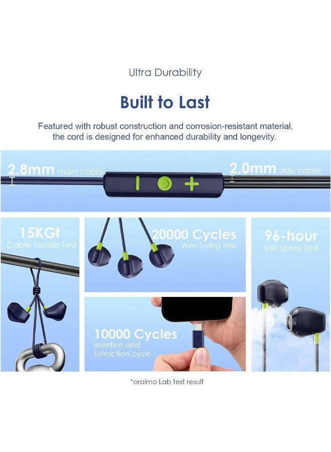 Oraimo OEP-650 USB-C Wired In-Ear Headphones and Earbuds with Mic and Inline Remote For Hands-Free Calls Noise Cancelling Headset for iPhone Type C, iPad, Samsung Type C - Blue Blue - Image 5