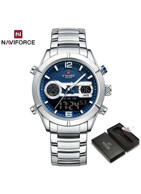 Dual Display Stainless Steel Watch for Men with Analog and Digital Time Multifunctional Features Luminous Hands and Water Resistant Design for Everyday and Outdoor Use