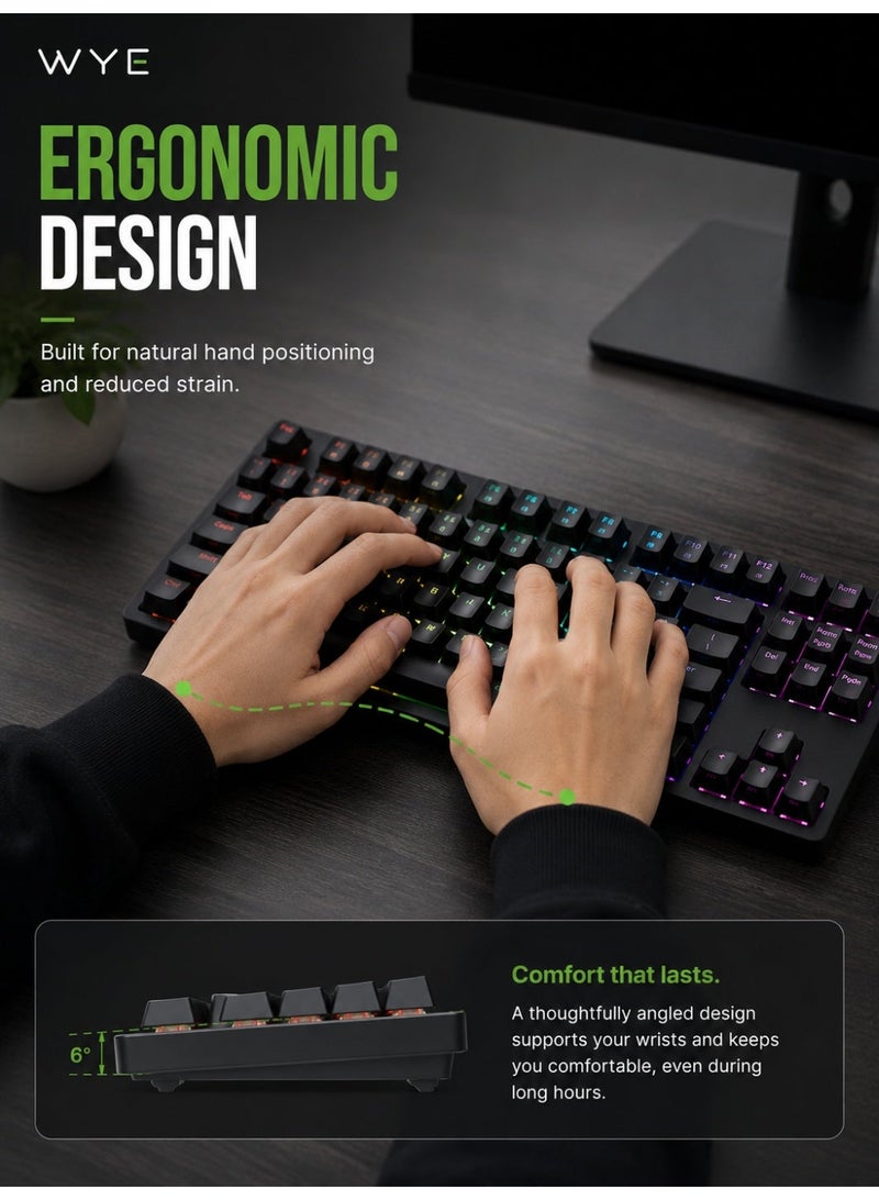 WYE Wireless Gaming Keyboard | RGB Backlit Gaming Keyboard | Responsive Mechanical Feel Keys | 2.4G Wireless Connectivity | Ergonomic Design | Full-Size Keyboard | Compatible with PC, Laptop & Windows Devices - Image 2