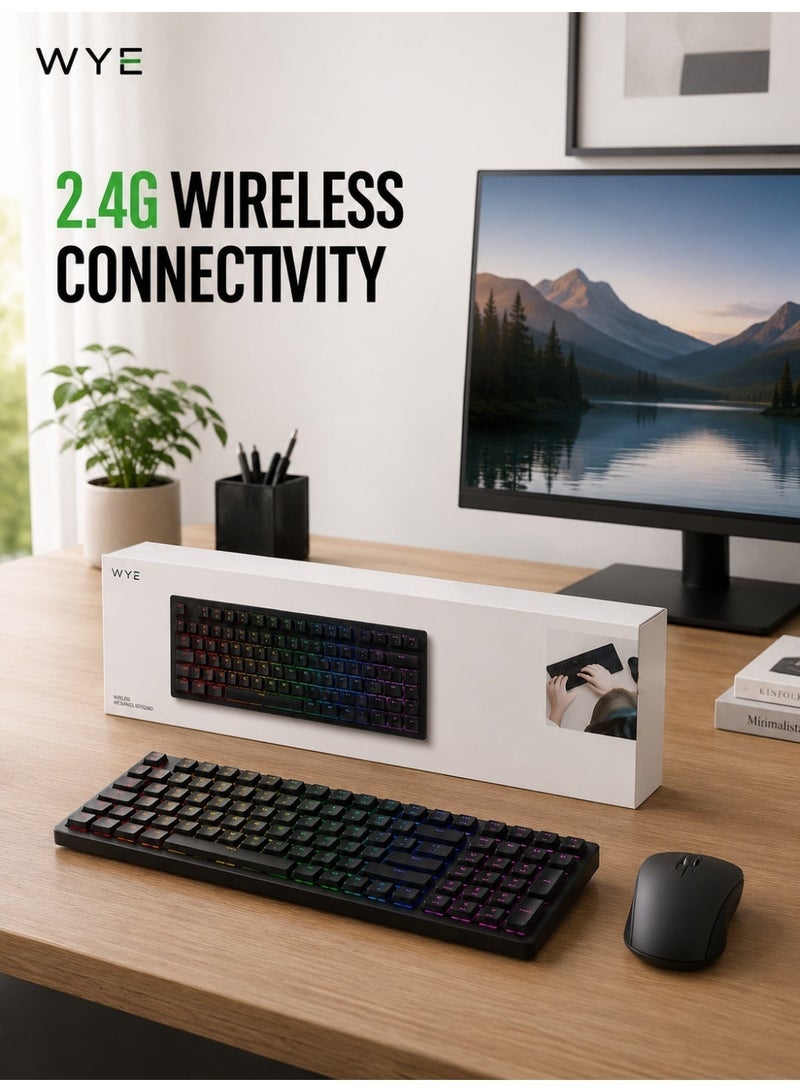 WYE Wireless Gaming Keyboard | RGB Backlit Gaming Keyboard | Responsive Mechanical Feel Keys | 2.4G Wireless Connectivity | Ergonomic Design | Full-Size Keyboard | Compatible with PC, Laptop & Windows Devices - Image 3
