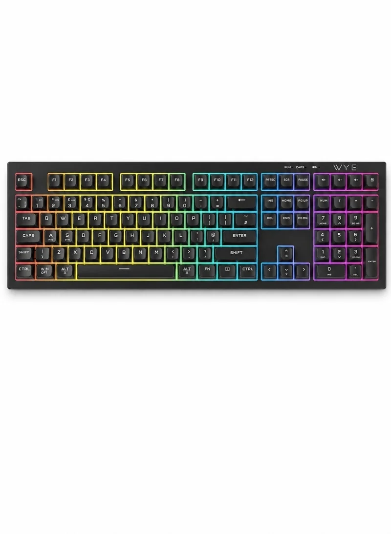 واي لوحة مفاتيح ألعاب لاسلكية بإضاءة RGB ومفاتيح ذات ملمس ميكانيكي، تدعم الاتصال بتردد 2.4 جيجاهرتز، وتتميز بتصميم كامل الحجم وإضاءة خلفية RGB وتصميم مريح للاستخدام مع أجهزة الكمبيوتر المكتبي والمحمول ونظام Windows - لون أسود.