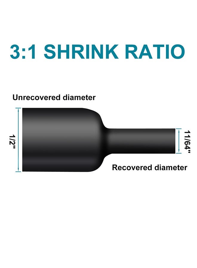 1/2 Inch Heat Shrink Tubing - 10 Ft 3:1Ratio Waterproof Heat Shrink Tubin - Adhesive Lined,Dual Wall Adhesive Shrinkable Wire Wrap Tube - Black - Image 2