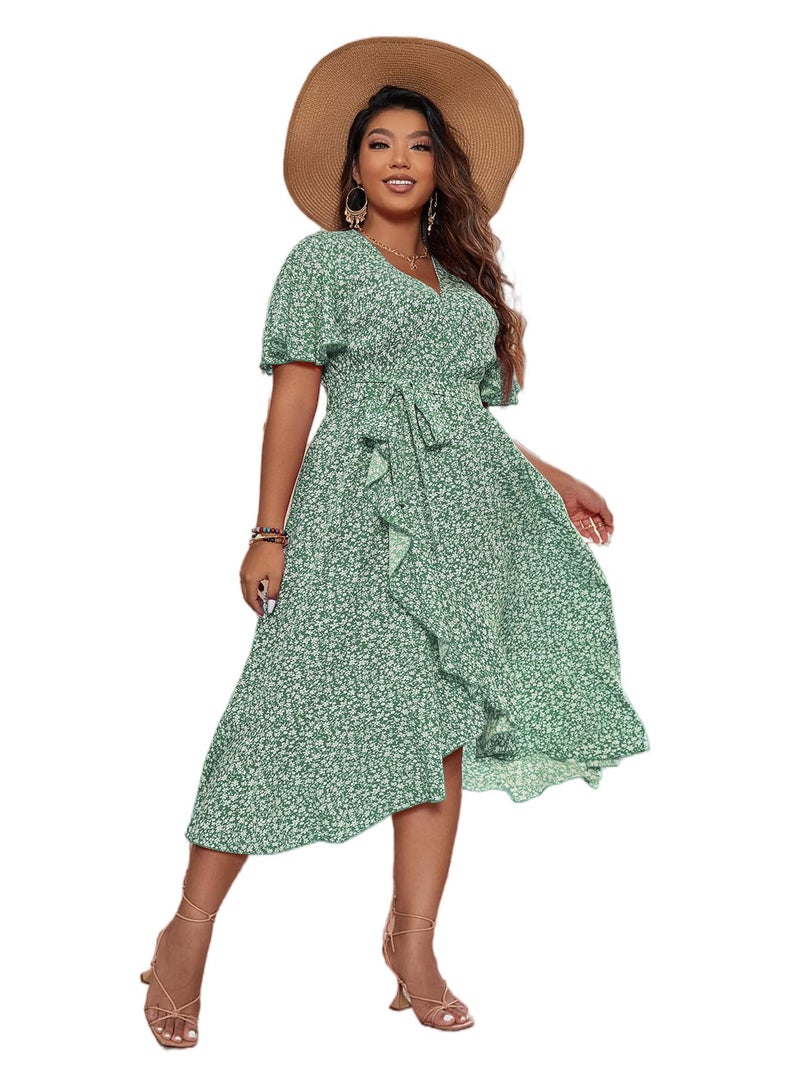Floerns Women's Plus Size Boho Flutter Short Sleeve Ruffle Hem A Line Midi Dress Mint Green 2XL - Image 1