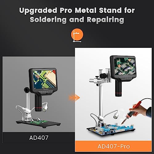 Andonstar AD407 Pro 3D HDMI Soldering Digital Microscope with Pro Metal Stand 4MP UHD and 7 inch Adjustable LCD Screen USB Video Microscopes for Phone Repairing SMT SMD DIY - Image 2