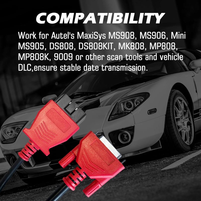 VZG OBD2 Diagnostic Test Cable, 16 Pin Main Test Cable for Autel, Work with Scanner for MaxiSys MS908/MS906/Mini MS905/DS808/DS808KIT/MK808/MP808/MP808K/9009 and other Scan Tool with Same Connector - Image 2