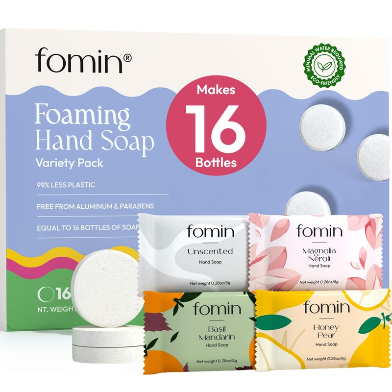FOMIN Foaming Hand Soap Refills (16 Pack) - Variety Pack Foaming Hand Soap Tablets - Skin Friendly Foam Soap Refill for Hand Wash - Makes 128 fl oz (16 x 8 fl oz) - Image 1