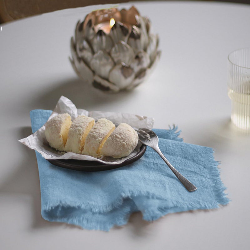 Ayuzawa Handmade Cloth Napkins 100% Cotton Napkins with Fringeï¼ŒDelicate Handmade Cloth Napkins for Dinners, Parties, Weddings and Moreï¼Œ18 x 18 Inch Set of 4 - Blue - Image 4