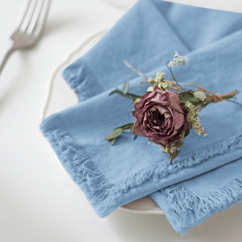 Ayuzawa Handmade Cloth Napkins 100% Cotton Napkins with Fringeï¼ŒDelicate Handmade Cloth Napkins for Dinners, Parties, Weddings and Moreï¼Œ18 x 18 Inch Set of 4 - Blue - Image 2