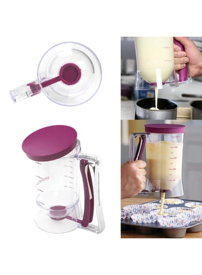 900ML Manual Batter Dispenser – Easy Pour Pancake & Cupcake Batter Mixer with Measuring Scale, Leak-Proof Handle Design for Baking & Cooking - Image 1