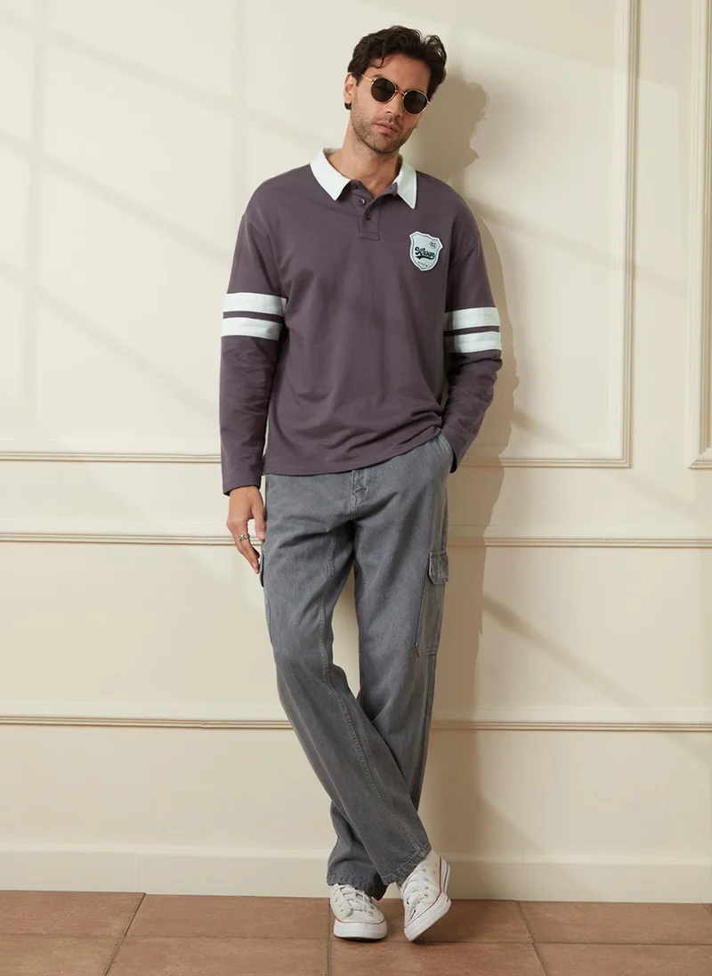 روجن Heavy GSM Varsity Polo T-Shirt | Purple