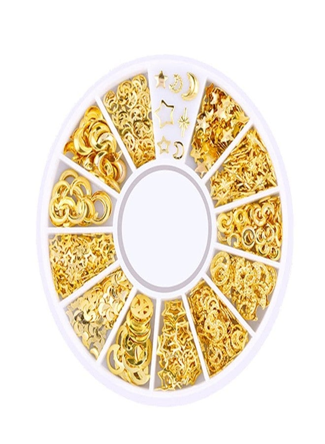 Jowxsx Mixed Gold Nail Charms Set Gold Nail Studs Gems Sparkling Rhinestones Metal Rivets Charms Hollow Moon Star Hearts Shaped Artificial Pearls DIY 3D Nail Art Decoration Rhinestones and Charms 1 Box - Image 1