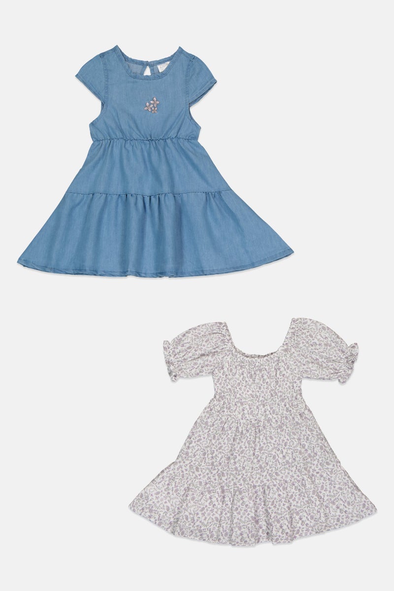 Willow & Whistle Toddlers Girl 2 Pcs Floral Print Dresses, Multicolor - Image 2