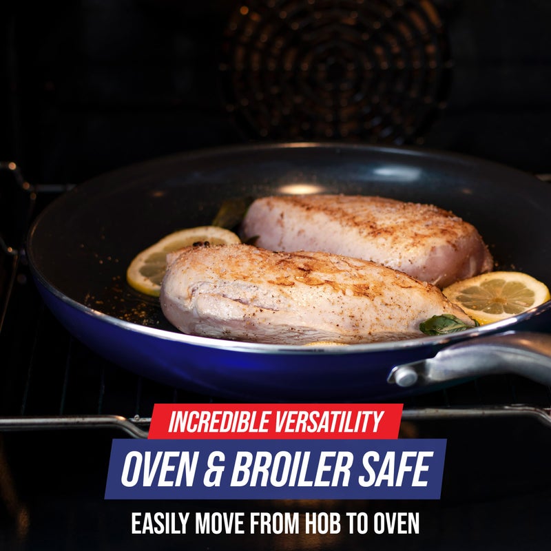 Blue Diamond Frying Pan 8” Skillet, Diamond Infused Healthy Ceramic Nonstick, PFAS and PFOA-Free, Dishwasher and Oven Safe, Even Heating, Metal Utensil Safe, Warp Control Base, Blue - Image 5