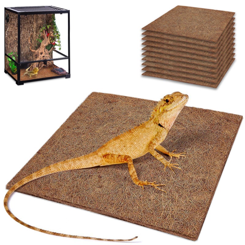 ZeeDix 10 Pcs Reptile Carpet 12X12 inch Natural Coconut Fiber Liner Mat Flooring Accessories for Reptile Tank Bearded Dragon Tortoise Lizard Turtle Snake Leopard Gecko Substrate Bedding - Image 2