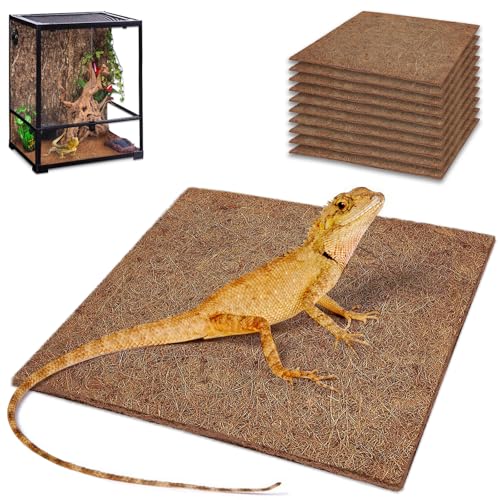 ZeeDix 10 Pcs Reptile Carpet 12X12 inch Natural Coconut Fiber Liner Mat Flooring Accessories for Reptile Tank Bearded Dragon Tortoise Lizard Turtle Snake Leopard Gecko Substrate Bedding - Image 1