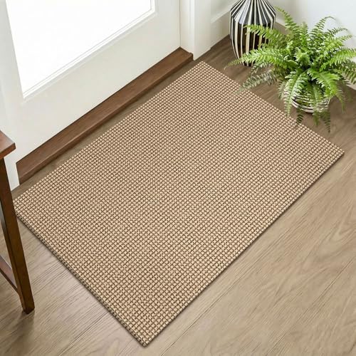 KOZYFLY Indoor Door Mat 2x3 ft Small Area Rugs Washable Front Door Mat Non Slip Rubber Backed Entryway Rug Cotton Entrance Doormat for Front Porch Bathroom Kitchen Bedroom Orange BeigeTanBrown - Image 1