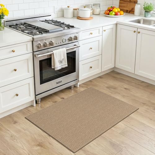 KOZYFLY Indoor Door Mat 2x3 ft Small Area Rugs Washable Front Door Mat Non Slip Rubber Backed Entryway Rug Cotton Entrance Doormat for Front Porch Bathroom Kitchen Bedroom Orange BeigeTanBrown - Image 3