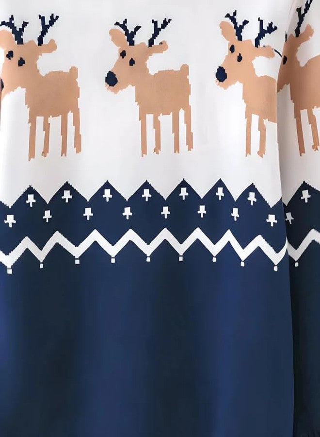 CORAL TREE Unisex Christmas Deer Reindeer Patterned Knitted Sweater-Blue - Image 2