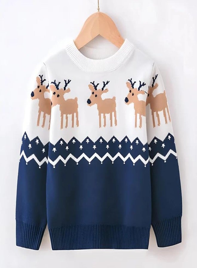 CORAL TREE Unisex Christmas Deer Reindeer Patterned Knitted Sweater-Blue - Image 3
