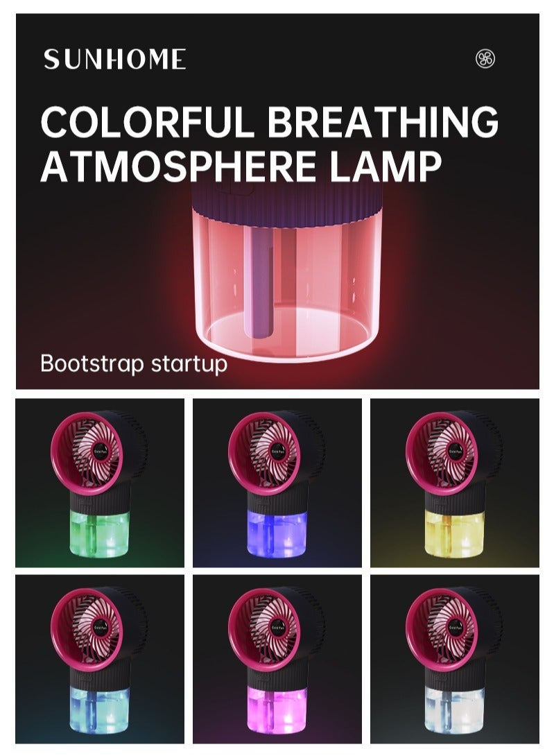 Sunhome 2-In-1 Mini Portable Water Mist Fan With Colorful Atmosphere Lamp 350ml 6.5w 3-Speeds USB Charging W39 - Image 3
