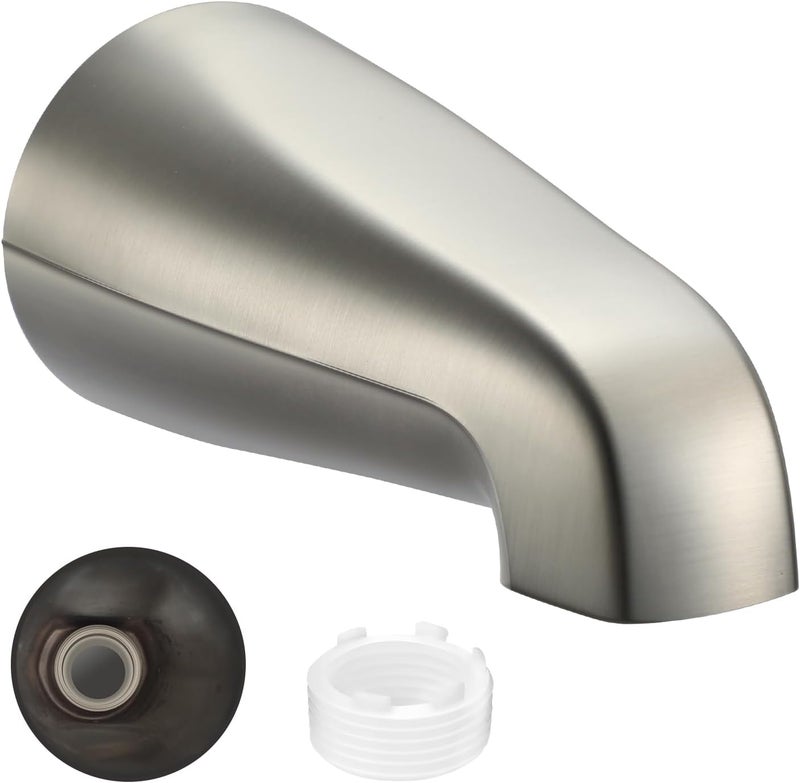 Coolfell Universal Bath Tub Spout with Adapter, Bathtub Faucet Spout Without Diverter, 5" Length Bathtub Spout for 1/2'', 3/4'' IPS Inside Thread Connection and Tub/Shower Faucet (Brushed Nickel) - Image 1