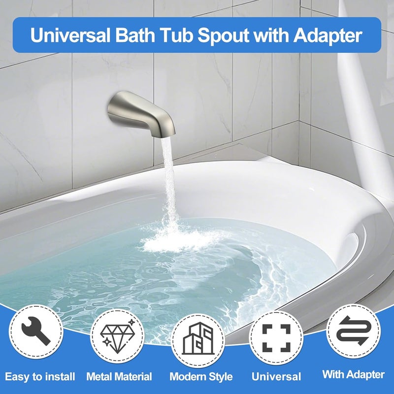 Coolfell Universal Bath Tub Spout with Adapter, Bathtub Faucet Spout Without Diverter, 5" Length Bathtub Spout for 1/2'', 3/4'' IPS Inside Thread Connection and Tub/Shower Faucet (Brushed Nickel) - Image 3