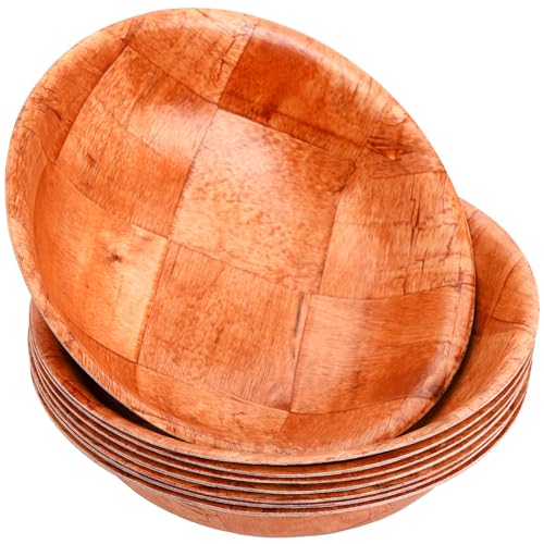 Elsjoy 8 Pack Wooden Woven Salad Bowl 8 Inch Stackable Round Wood Serving Bowl Rustic Mixing Bowl for Salad Fruits Vegetables Natural Birch Wood