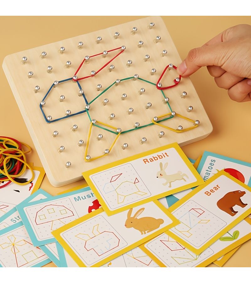 Wooden Geometric Math Puzzle Set With 30 Cards And Pegboard - Image 4
