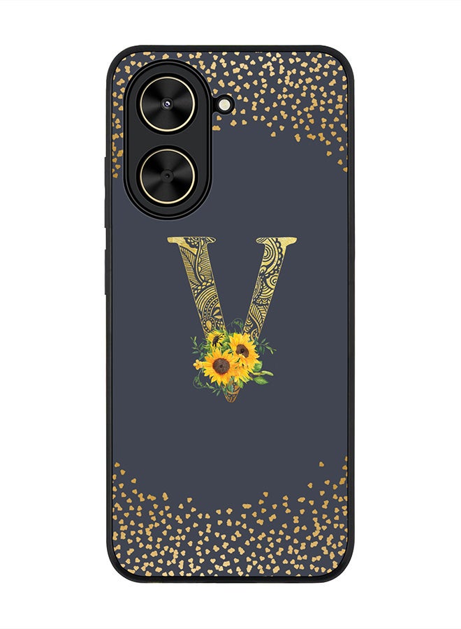 Stylizedd For Xiaomi Poco C71 / Redmi A5 4G Case,Slim fit Camera Protection, Shockproof Thin Phone cover  - Custom Floral Monogram - V  (Grey )