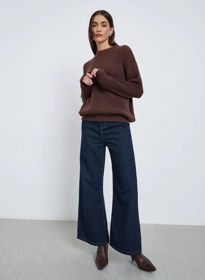 Styli Styli Brown Knit Oversized Sweater