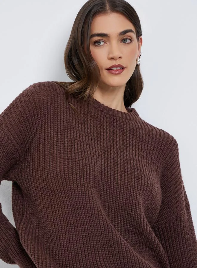 Styli Brown Knit Oversized Sweater