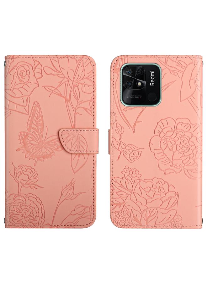 Case For Xiaomi Redmi 10C Skin Feel Butterfly Peony Embossed Leather Phone Case