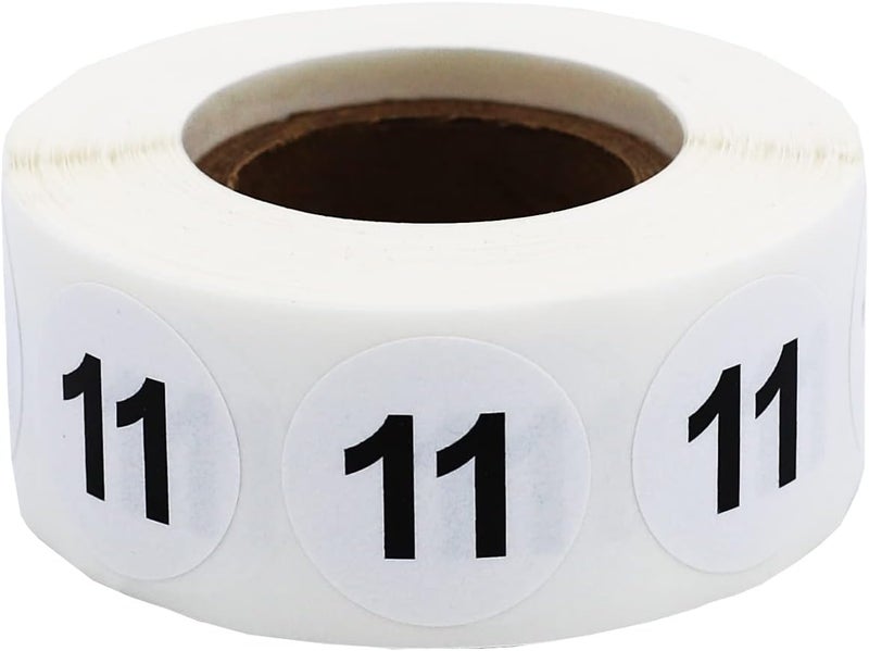 InStockLabels.com White with Black Number 11 Circle Dot Stickers, 3/4 Inch Round, 500 Labels on a Roll for Organization and Inventory - Semi-Gloss Finish - Made in The USA - Image 1