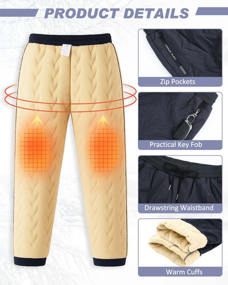 Chicingyou 1 Pcs Fleece Lined Pants Men Sherpa Lined Sweatpants Windproof Track Joggers Snow Winter Thermal Pants with Zipper(Straight Leg,XL,Grey) - Image 4