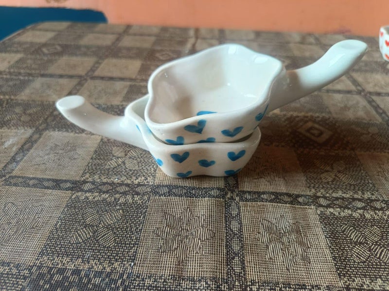 MALAIKAH Ceramic Sky Bue Heart Handpainted Floral Shape Chutney Bowls for Serving Dip Bowls (80 ML, Dishwasher Safe) Ketchup Bowl | Sauce Bowl | Chutney Bowl |for Kitchen Dining Table Bowl Set of 2 - Image 2