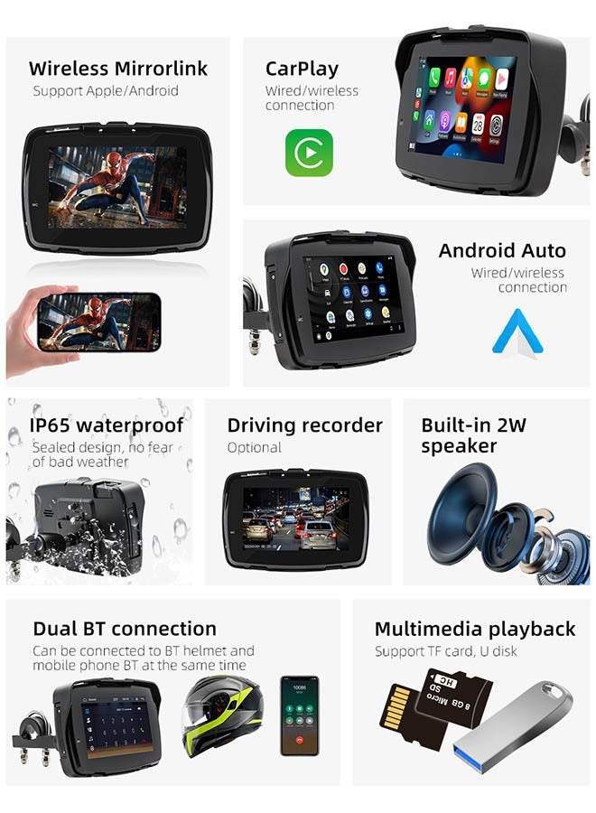 XUTIANZE 5 inch motorcycle portable MP5 with wireless carplay HD waterproof touch screen - Image 3