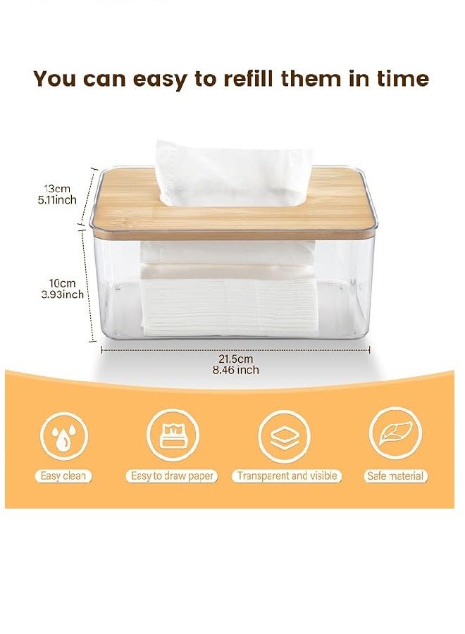 Clear Rectangular Abstract Design Tissue Holder with Bamboo Cover for Facial Tissue Holder in Bathroom, Living Room, Bedroom - Image 4
