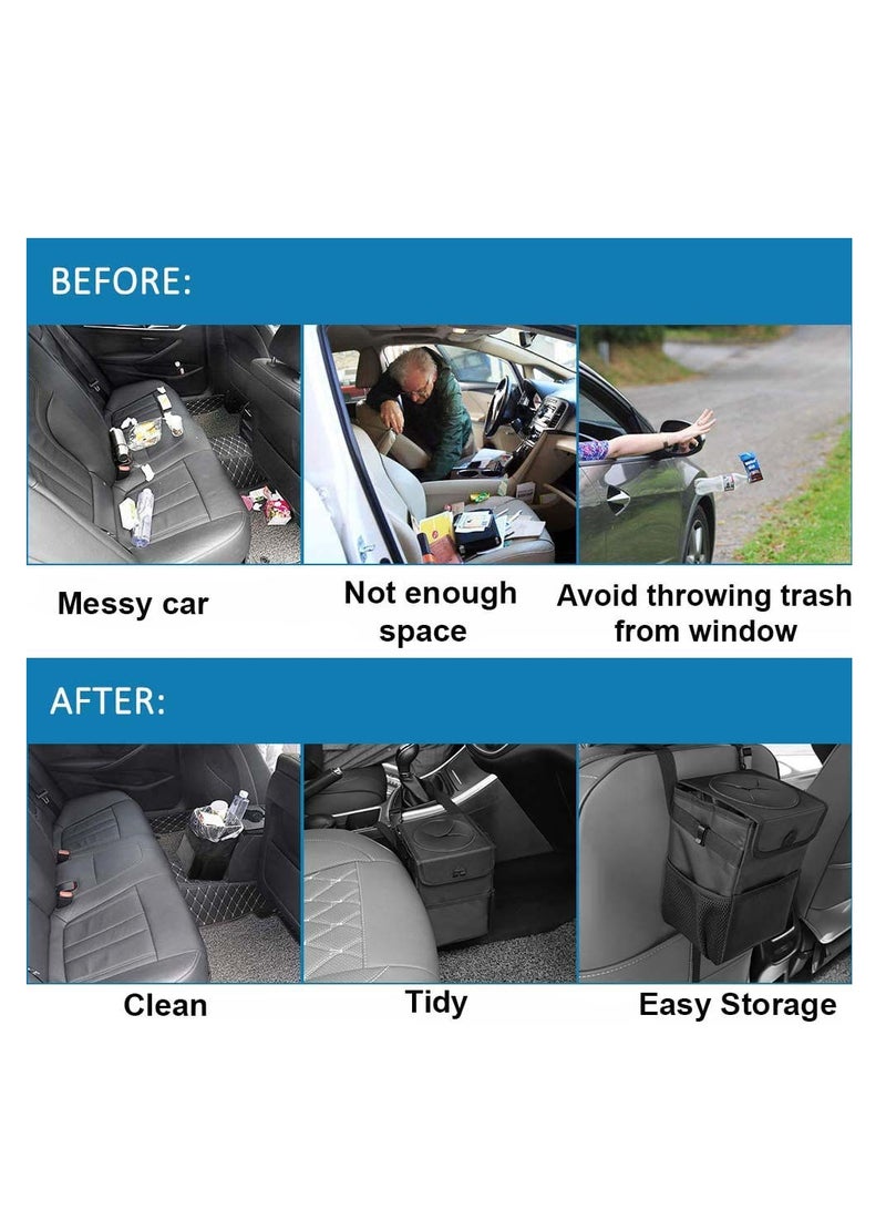 Compact Waterproof Car Trash Can with Lid, Foldable Organizer and Storage Pockets (Black), Suitable for Keeping Your Vehicle Clean - Image 3