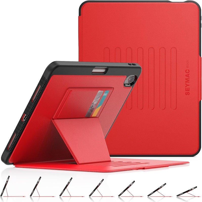 SEYMAC stock حافظة SEYMAC المخزنة لجهاز iPad Air 11 بوصة M4-M2 2026-2024 (الجيل 8-6)، حافظة مغناطيسية قوية مقاومة للصدمات مع حامل متعدد الزوايا ممتص، حامل قلم، فتحة بطاقة، أحمر - Image 1