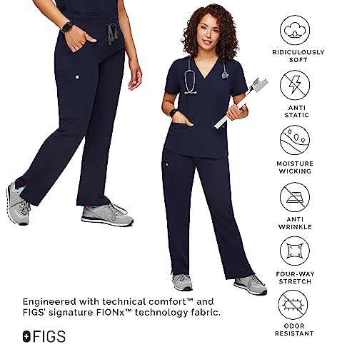 FIGS Kade Cargo Scrub Pants for Women - Classic Fit, Straight Leg, 4 Pockets, Yoga Waistband, Anti-Wrinkle - Navy Blue, S-Petite - Image 3