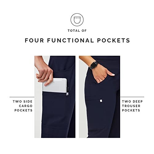 FIGS Kade Cargo Scrub Pants for Women - Classic Fit, Straight Leg, 4 Pockets, Yoga Waistband, Anti-Wrinkle - Navy Blue, S-Petite - Image 5