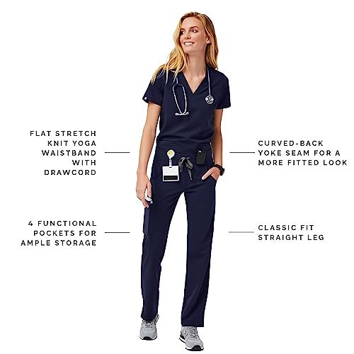 FIGS Kade Cargo Scrub Pants for Women - Classic Fit, Straight Leg, 4 Pockets, Yoga Waistband, Anti-Wrinkle - Navy Blue, S-Petite - Image 2