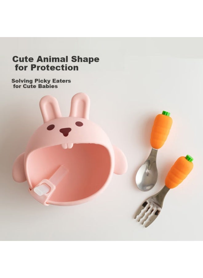 Didinika Children's Tableware Set, Baby Food Bowl, Newborn Gift Box, Silicone Anti-fall Suction Bowl, Training Fork And Spoon, 5-piece Set - Image 4