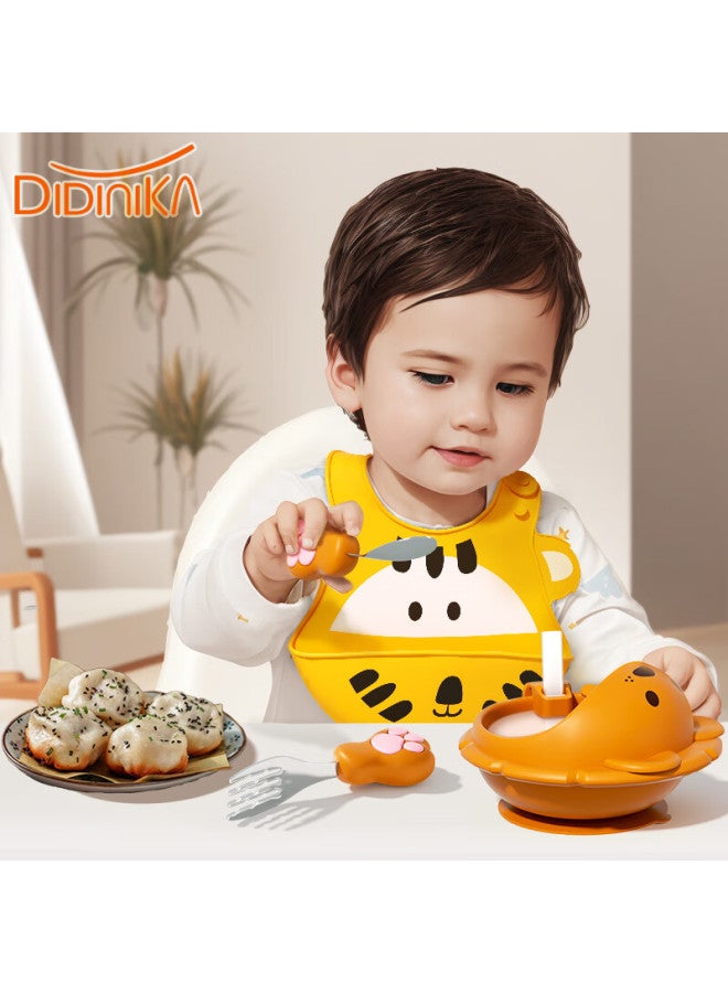 Didinika Children's Tableware Set, Baby Food Bowl, Newborn Gift Box, Silicone Anti-fall Suction Bowl, Training Fork And Spoon, 5-piece Set - Image 1
