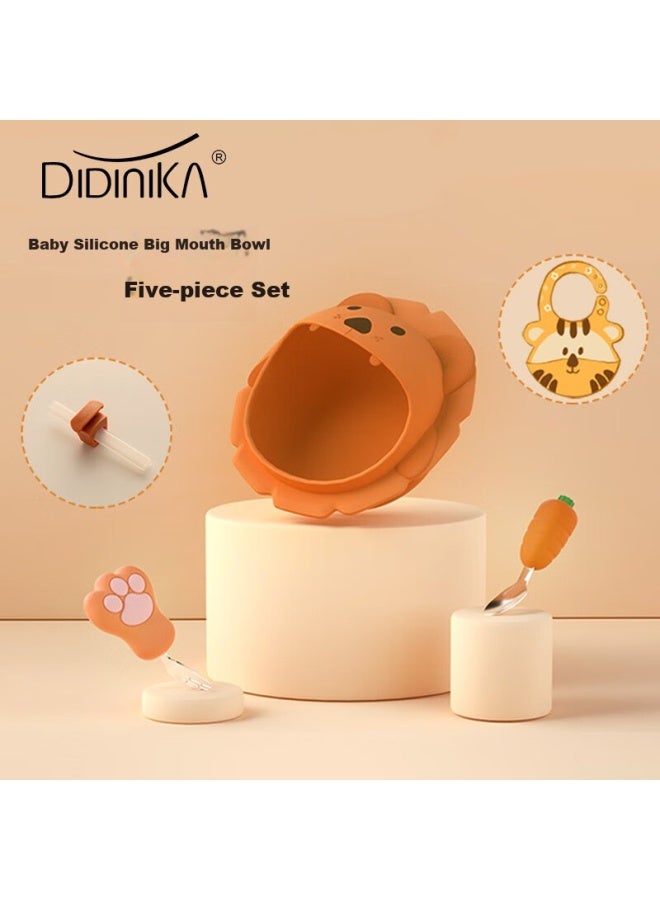 Didinika Children's Tableware Set, Baby Food Bowl, Newborn Gift Box, Silicone Anti-fall Suction Bowl, Training Fork And Spoon, 5-piece Set - Image 2