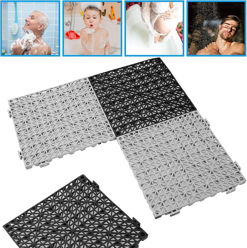 EOEXN 12 Pack 12" x 12" Interlocking Shower Cushion Mat Non-Slip Rubber Floor Tiles DIY Size Non-Slip Shower Bath Tile Splicing Waterproof Drainage Mat for Drain Pool Deck Patio Yard - Image 3