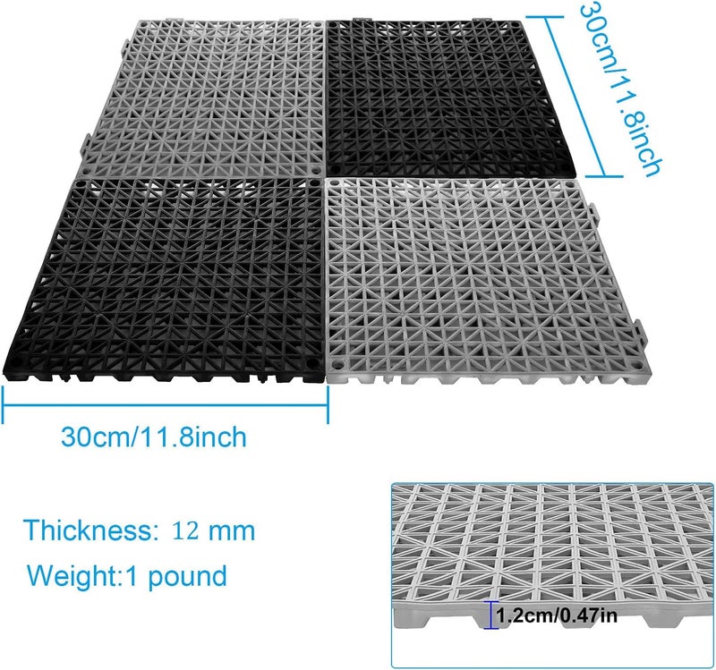 EOEXN 12 Pack 12" x 12" Interlocking Shower Cushion Mat Non-Slip Rubber Floor Tiles DIY Size Non-Slip Shower Bath Tile Splicing Waterproof Drainage Mat for Drain Pool Deck Patio Yard - Image 2